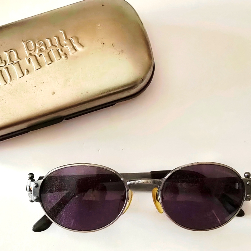Vintage 90s Jean Paul Gaultier Steampunk Sunglasses with Purple Lenses and Case